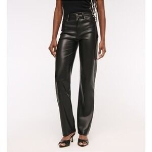 Abercrombie & Fitch Curve Love High Rise 90s Relaxed Vegan Leather Jeans 26S BLK